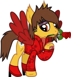 Size: 1122x1221 | Tagged: safe, artist:lightningbolt, derpibooru import, ponified, pegasus, pony, .svg available, alex gaskarth, all time low, butt fluff, cheek fluff, cigarette, clothes, derpibooru exclusive, dyed wings, ear fluff, eyeliner, eyeshadow, flower, flower in mouth, hair over one eye, high heels, hoof fluff, hoof hold, image, looking at you, makeup, male, mouth hold, png, raised hoof, rose, rose in mouth, shirt, shoes, show accurate, simple background, smiling, solo, spread wings, stallion, standing, suit jacket, tail, tail feathers, tattoo, transparent background, undershirt, vector, wing fluff, wings