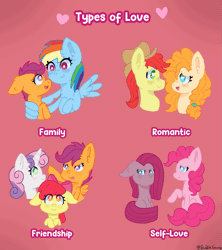 Size: 1067x1200 | Tagged: safe, artist:bubblegooey, derpibooru import, apple bloom, bright mac, pear butter, pinkie pie, rainbow dash, scootaloo, sweetie belle, earth pony, pegasus, pony, unicorn, :d, :p, ^^, adorabloom, animated, blushing, bow, brightabetes, brightbutter, chest fluff, clothes, cowboy hat, crying, cute, cutealoo, cuteamena, cutie mark crusaders, dashabetes, diapinkes, diasweetes, duo, duo female, duo male and female, ear fluff, excited, eyes closed, female, filly, floating heart, floppy ears, foal, g4, gif, hair bow, happy, hat, heart, heart eyes, holiday, hoof fluff, horn, hug, image, kiss on the lips, kissing, looking at each other, looking at someone, looking up, love, male, mare, multicolored hair, music notes, open mouth, open smile, pearabetes, pink background, pinkamena diane pie, rainbow hair, raised hoof, reassurance, sad, self paradox, self ponidox, shipping, sibling love, siblings, signature, simple background, singing, sisters, sitting, smiling, smiling at each other, spread wings, straight, teeth, text, tongue out, trio, trio female, valentine's day, wingding eyes, winghug, wings