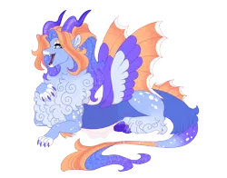 Size: 4200x3300 | Tagged: safe, artist:gigason, derpibooru import, oc, oc:trendsetter, unofficial characters only, draconequus, cloven hooves, coat markings, colored claws, colored wings, dappled, draconequus oc, facial markings, fangs, gradient hooves, gradient horn, gradient legs, gradient mane, gradient tail, horn, hybrid wings, image, leg fluff, lying down, magical threesome spawn, male, multicolored wings, obtrusive watermark, open mouth, open smile, parent:discord, parent:princess luna, parent:sassy saddles, png, prone, simple background, smiling, snip (coat marking), solo, sparkly mane, sparkly tail, sparkly wings, spread wings, tail, transparent background, watermark, wings