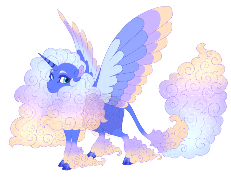 Size: 4300x3300 | Tagged: safe, artist:gigason, derpibooru import, oc, oc:nacreous cloud, unofficial characters only, alicorn, pony, alicorn oc, blue eyelashes, colored eyelashes, colored wings, colored wingtips, cyan eyes, ethereal mane, ethereal tail, female, gradient legs, gradient mane, gradient tail, hoof fluff, horn, image, leonine tail, long feather, long fetlocks, magical lesbian spawn, mare, multicolored wings, obtrusive watermark, offspring, parent:oc:sun pillar, parent:princess luna, parents:canon x oc, png, simple background, solo, sparkly mane, sparkly tail, spread wings, standing, striped horn, tail, transparent background, unshorn fetlocks, watermark, wings