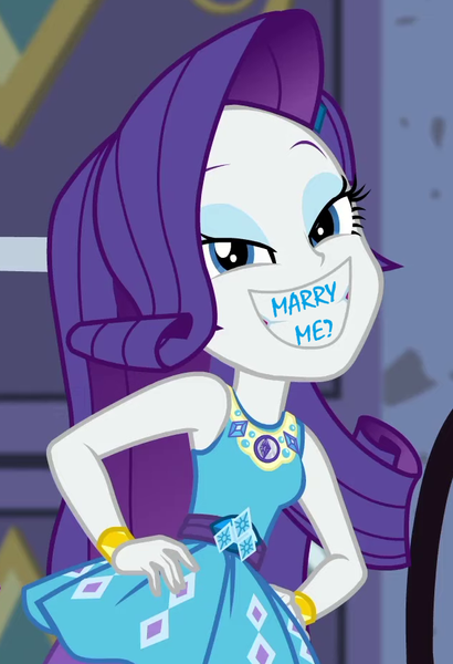 Size: 635x930 | Tagged: safe, derpibooru import, screencap, rarity, human, equestria girls, equestria girls series, street chic, spoiler:eqg series (season 2), big smile, eyeshadow, female, hand on hip, image, makeup, marriage proposal, png, rarity peplum dress, solo, teeth, toothpaste