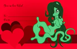 Size: 3156x2028 | Tagged: safe, artist:badumsquish, derpibooru import, oc, oc:malison mint, unofficial characters only, ghost, ghost pony, pony, undead, bedroom eyes, dark sclera, derpibooru exclusive, female, flirting, floating, g4, grin, heart, holiday, image, looking at you, mare, png, pun, raised hoof, raised hooves, smiling, solo, valentine, valentine's day, valentine's day card