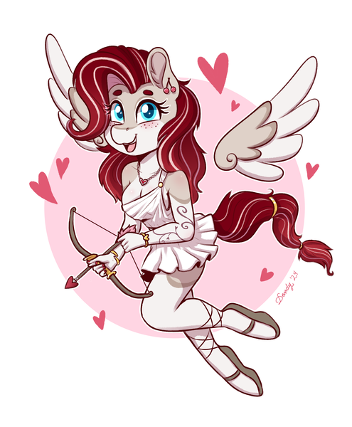 Size: 2480x3004 | Tagged: safe, artist:dandy, derpibooru import, oc, oc:cherry heart, unofficial characters only, anthro, unguligrade anthro, alternate hairstyle, blushing, bow, breasts, chibi, cleavage, clothes, cupid, cute, ear piercing, female, floating wings, heart, image, jewelry, looking at you, necklace, open mouth, open smile, piercing, png, sandals, skirt, smiling, solo, tail tie, tattoo, toga, wings, wristband