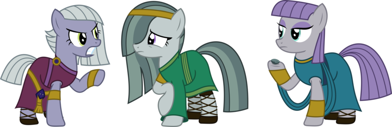 Size: 4637x1501 | Tagged: safe, artist:sketchmcreations, derpibooru import, limestone pie, marble pie, maud pie, earth pony, gorgon, pony, american dragon jake long, angry, boulder (g4), bracelet, clothes, dress, female, headband, hoof hold, image, jewelry, mare, pie sisters, png, pointing, raised hoof, sandals, siblings, simple background, sisters, transparent background, vector, voice actor joke