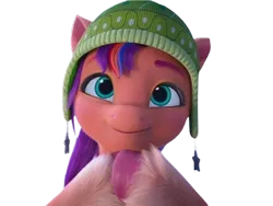 Size: 800x600 | Tagged: safe, derpibooru import, edit, edited screencap, editor:dracoawesomeness, screencap, sunny starscout, earth pony, pony, g5, my little pony: make your mark, spoiler:g5, spoiler:winter wishday, coat markings, cute, hat, hooves together, image, my little pony: make your mark chapter 3, not a vector, png, simple background, smiling, socks (coat marking), solo, sunnybetes, transparent background, unshorn fetlocks, winter hat, winter wishday