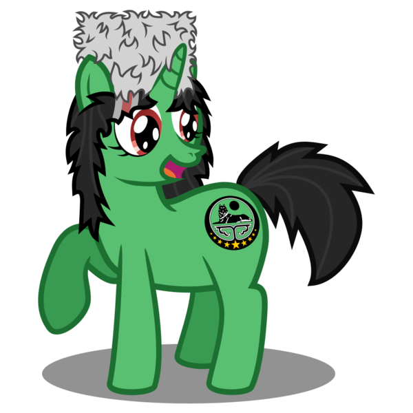 Size: 1000x1000 | Tagged: safe, artist:hach, oc, oc:terek flow, ponified, unofficial characters only, pony, unicorn, :d, chechen republic of ichkeria, chechnya, female, hat, image, looking back, mare, nation ponies, open mouth, open smile, papakha, raised hoof, simple background, smiling, solo, svg, transparent background, vector
