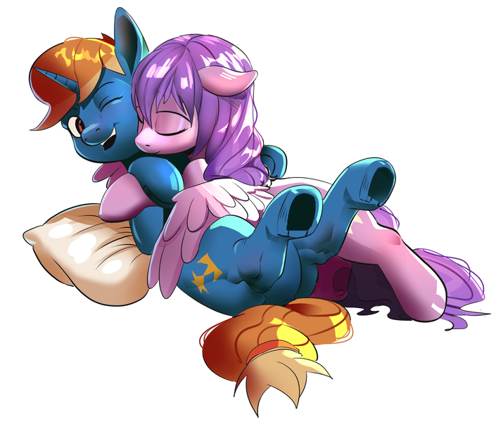 Size: 2163x1842 | Tagged: safe, artist:applephil, derpibooru import, pegasus, pony, unicorn, hug, image, png