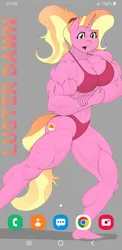 Size: 720x1480 | Tagged: safe, artist:matchstickman, derpibooru import, edit, luster dawn, anthro, plantigrade anthro, pony, unicorn, abs, bicep flex, biceps, bikini, bodybuilder, breasts, busty luster dawn, calves, clothes, deltoids, female, flexing, g4, gray background, image, looking at you, luster brawn, mare, muscles, muscular female, pecs, phone wallpaper, png, red bikini, red swimsuit, simple background, solo, swimsuit, thighs, thunder thighs, triceps, wallpaper, wallpaper edit