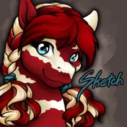Size: 300x300 | Tagged: safe, artist:clemikou, derpibooru import, oc, oc:sketch (clemikou), unofficial characters only, earth pony, pony, 2010, braid, brown background, bust, female, icon, image, jpeg, looking at you, mare, ponysona, portrait, simple background, smiling, smiling at you, stripes