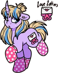 Size: 1505x1872 | Tagged: safe, artist:sexygoatgod, derpibooru import, oc, oc:love letters, unofficial characters only, pony, unicorn, adoptable, clothes, image, png, simple background, socks, solo, transparent background