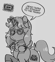 Size: 1746x1952 | Tagged: safe, artist:paamyu, derpibooru import, vinyl scratch, ponified, pony, unicorn, 70s, adult, clothes, colt, cute, cutie mark, denim, denim jacket, facial hair, fanart, fisforfamily, foal, glasses, groovy, horn, image, jacket, long hair, long mane, looking at you, magic, male, moustache, music, png, radio, shirt, solo, sunglasses, t-shirt, tape, unamused