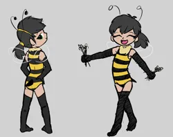 Size: 1450x1148 | Tagged: safe, artist:permpony, banned from derpibooru, ponerpics import, ponybooru import, oc, oc:anonfilly, unofficial characters only, human, animal costume, bedroom eyes, bee costume, clothes, costume, female, flower, gloves, humanized, image, leotard, lolicon, long gloves, long socks, png, smiling, solo, underage