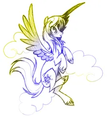 Size: 700x779 | Tagged: safe, artist:kilo, derpibooru import, oc, oc:bubblebell, unofficial characters only, pegasus, pony, flying, image, jpeg, sketch, solo, unshorn fetlocks