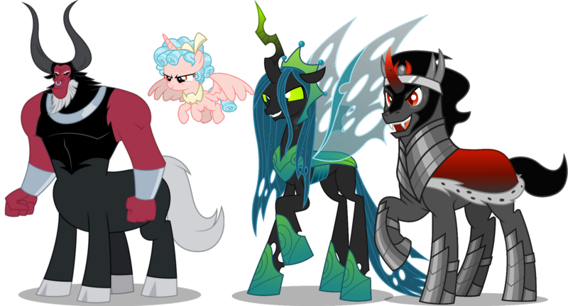 Size: 2000x1080 | Tagged: safe, artist:cutler1228, derpibooru import, cozy glow, king sombra, lord tirek, queen chrysalis, alicorn, centaur, changeling, changeling queen, unicorn, the beginning of the end, the ending of the end, alicornified, antagonist, cozycorn, evil grin, female, g4, grin, image, legion of doom, male, png, race swap, simple background, smiling, transparent background, ultimate chrysalis