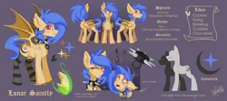 Size: 2048x915 | Tagged: safe, artist:charlot, derpibooru import, oc, oc:lunar saintly, unofficial characters only, bat pony, pony, clothes, collar, ear piercing, earring, image, jewelry, jpeg, piercing, reference sheet, socks, solo, spiked collar