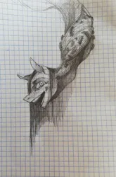 Size: 1280x1938 | Tagged: semi-grimdark, artist:charlot, derpibooru import, insect, pegasus, pony, abstract background, creepy, graph paper, hanging, hanging upside down, image, jpeg, monochrome, solo, traditional art, upside down