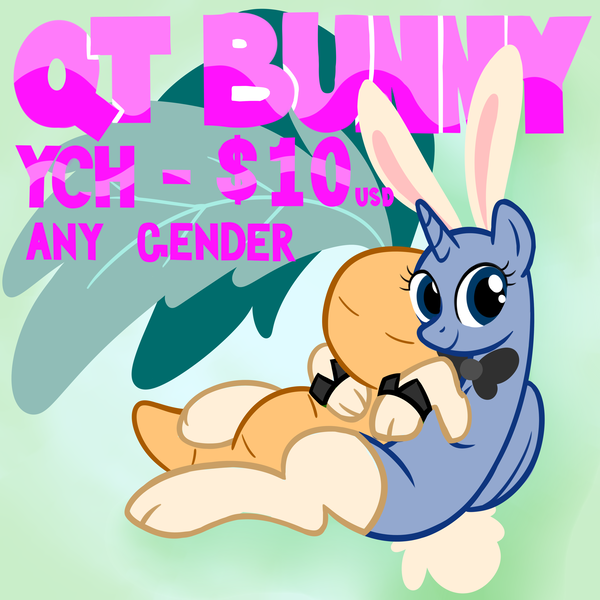Size: 5000x5000 | Tagged: safe, artist:wtfponytime, derpibooru import, alicorn, pony, animal costume, bald, bowtie, bunny costume, bunny ears, bunny tail, clothes, commission, costume, cuddling, cuffs (clothes), easter, featureless pony, female, gradient background, holiday, image, mare, plushie, png, show accurate, simple background, sitting, socks, solo, spring, tail, your character here