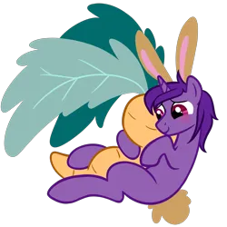 Size: 5000x5000 | Tagged: safe, artist:wtfponytime, derpibooru import, oc, oc:purple mist, unofficial characters only, pony, unicorn, animal costume, blushing, bunny costume, bunny ears, bunny tail, clothes, costume, cuddling, image, looking away, male, plushie, png, shy, simple background, solo, stallion, tail, transparent background