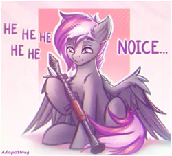 Size: 1280x1164 | Tagged: safe, artist:adagiostring, derpibooru import, oc, pegasus, pony, abstract background, image, male, male oc, pegasus oc, png, rocket launcher, rpg, simple background, sitting, smiling, solo, solo focus, text, weapon, wings