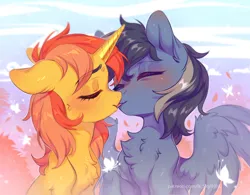 Size: 1000x781 | Tagged: safe, artist:ls_skylight, derpibooru import, oc, pegasus, pony, unicorn, commission, holiday, image, jpeg, kissing, sketch, valentine's day, ych result, your character here