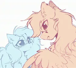 Size: 3230x2895 | Tagged: safe, artist:mirtash, derpibooru import, oc, oc:keji, oc:mirta whoowlms, unofficial characters only, pegasus, pony, blushing, female, image, jpeg, limited palette, looking at each other, looking at someone, male, mare, pegasus oc, simple background, smiling, stallion, straight, white background, wings