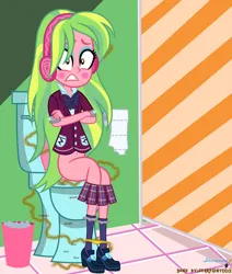 Size: 3508x4139 | Tagged: suggestive, artist:starpaint0011, derpibooru import, lemon zest, equestria girls, bathroom, embarrassed, fart, female, fetish, g4, image, png, sitting, sitting on toilet, toilet, toilet paper, trash can