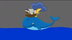 Size: 1079x607 | Tagged: safe, screencap, applejack, derpy hooves, rumble, earth pony, pegasus, pony, whale, series:mlp animation's short films, series:sailors away, boat, image, jpeg, storm
