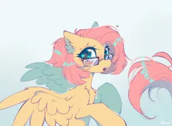 Size: 1700x1248 | Tagged: safe, artist:mirtash, derpibooru import, fluttershy, pegasus, pony, alternate hairstyle, chest fluff, cute, female, glasses, image, mare, open mouth, png, short hair, shyabetes, solo