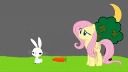 Size: 1080x606 | Tagged: safe, screencap, angel bunny, fluttershy, pegasus, pony, rabbit, series:an angel's tale, series:mlp animation's short films, angel bunny is not amused, animal, carrot, food, image, jpeg, night