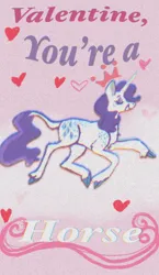 Size: 739x1270 | Tagged: safe, artist:yaspup9000, derpibooru import, rarity, pony, eyes closed, female, g4, holiday, image, jpeg, mare, smiling, solo, valentine's day, valentine's day card