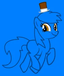 Size: 442x528 | Tagged: safe, artist:beanbases, artist:spitfirethepegasusfan39, ponerpics import, ponified, earth pony, pony, adult blank flank, base used, blank flank, blue background, clothes, hat, image, male, mr. busy, mr. men, mr. men little miss, png, simple background, smiling, solo, stallion, trotting