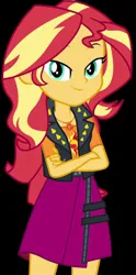 Size: 828x1667 | Tagged: safe, artist:cutler1228, derpibooru import, edit, edited screencap, screencap, sunset shimmer, human, equestria girls, clothes, crossed arms, female, g4, geode of empathy, image, jpeg, looking at you, magical geodes, not a vector, simple background, skirt, smiling, solo, transparent background, vest