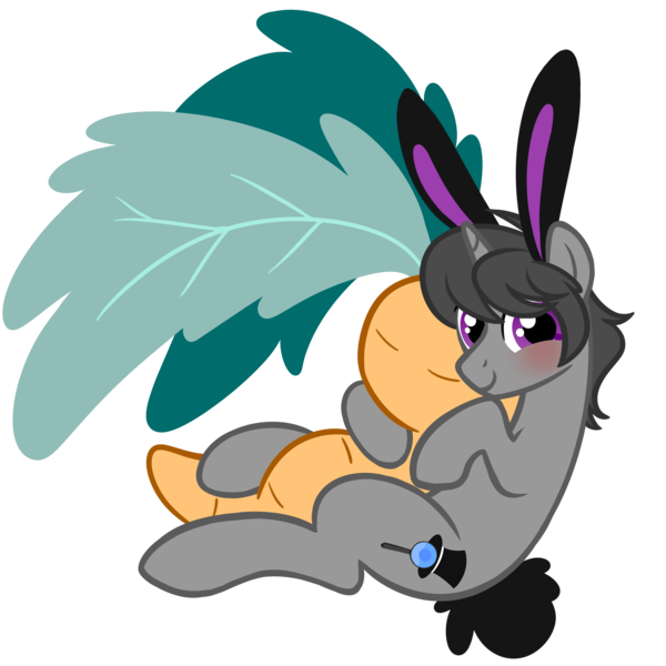 Size: 5000x5000 | Tagged: safe, artist:wtfponytime, derpibooru import, oc, oc:top clue, unofficial characters only, pony, unicorn, animal costume, blushing, bunny costume, bunny ears, bunny tail, clothes, costume, cuddling, image, looking at you, male, plushie, png, simple background, solo, stallion, tail, transparent background