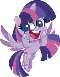 Size: 256x328 | Tagged: safe, derpibooru import, official, twilight sparkle, twilight sparkle (alicorn), alicorn, my little pony: pony life, 2d, chibi, flying, happy, image, looking at you, png, simple background, smiling, smiling at you, transparent background