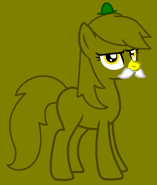 Size: 514x607 | Tagged: safe, artist:infinitybases, artist:spitfirethepegasusfan39, ponerpics import, ponified, earth pony, pony, adult blank flank, base used, blank flank, clothes, facial hair, hat, image, male, moustache, mr. men, mr. men little miss, mr. slow, olive background, png, simple background, smiling, solo, stallion, unamused, yellow nose