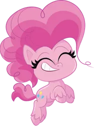 Size: 441x590 | Tagged: safe, derpibooru import, official, pinkie pie, earth pony, my little pony: pony life, 2d, chibi, eyes closed, happy, image, jumping, leaping, png, simple background, smiling, transparent background