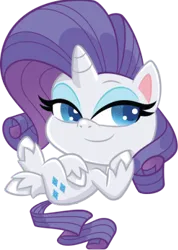 Size: 303x426 | Tagged: safe, derpibooru import, official, rarity, unicorn, my little pony: pony life, 2d, chibi, image, lying, png, simple background, smiling, transparent background