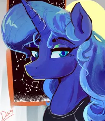 Size: 1000x1149 | Tagged: safe, artist:thelunarmoon, derpibooru import, princess luna, alicorn, pony, bust, constellation, female, g4, image, jpeg, lidded eyes, looking at you, mare, signature, solo, sternocleidomastoid