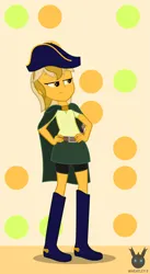 Size: 778x1418 | Tagged: safe, artist:wheatley r.h., derpibooru import, oc, oc:captain price, unofficial characters only, equestria girls, belt, boots, cape, captain hat, clothes, derpibooru exclusive, equestria girls-ified, female, hand on hip, image, jpeg, shoes, shorts, shorts under skirt, simple background, skirt, solo, sword, watermark, weapon, wooden sword