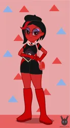 Size: 778x1418 | Tagged: safe, artist:wheatley r.h., derpibooru import, oc, oc:red widow, unofficial characters only, human, equestria girls, beret, book, boots, clothes, derpibooru exclusive, equestria girls-ified, eyeshadow, female, gem, glasses, gloves, hat, image, jewelry, jpeg, makeup, necklace, purple eyeshadow, shoes, simple background, solo, spellbook, vector, watermark