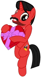 Size: 524x922 | Tagged: safe, artist:mickey1909, derpibooru import, oc, oc:mickey motion, unofficial characters only, unicorn, box of chocolates, holiday, image, male, png, simple background, solo, transparent background, valentine's day