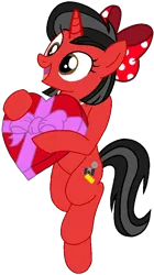 Size: 521x933 | Tagged: safe, artist:mickey1909, derpibooru import, oc, oc:minnie motion, unofficial characters only, pony, unicorn, bow, box of chocolates, female, g4, hair bow, holiday, image, png, simple background, transparent background, valentine's day