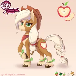 Size: 5000x5000 | Tagged: safe, artist:orion_illustrates, derpibooru import, applejack, earth pony, pony, comic:tales of the unseen, absurd resolution, braid, braided tail, clothes, cutie mark, eyebrows, female, g4, hat, image, looking at you, mare, png, redesign, scarf, signature, simple background, smiling, smiling at you, tail