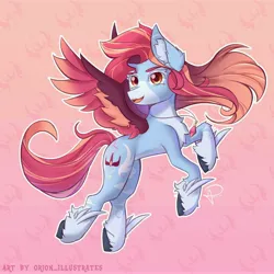 Size: 5000x5000 | Tagged: safe, artist:orion_illustrates, derpibooru import, oc, oc:coral cloudbloom, pegasus, pony, comic:tales of the unseen, ear fluff, female, flying, image, jewelry, jpeg, necklace, simple background, solo, spread wings, wings