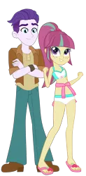 Size: 1424x2883 | Tagged: safe, artist:ajosterio, artist:gmaplay, derpibooru import, edit, vector edit, dirk thistleweed, sour sweet, human, equestria girls, bare shoulders, belly button, bikini, bikini bottom, bikini top, clothes, cute, duo, duo male and female, feet, female, freckles, g4, image, jacket, legs, long sleeves, looking up, male, midriff, png, ponytail, ship:sourweed, shipping, simple background, sleeveless, smiling, sourbetes, straight, swimsuit, transparent background, vector