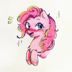 Size: 2032x2048 | Tagged: safe, artist:kinokoo_san, derpibooru import, pinkie pie, earth pony, pony, blushing, emanata, image, jpeg, open mouth, simple background, solo, traditional art, white background