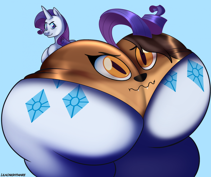 Size: 2099x1756 | Tagged: suggestive, artist:lilacnightmare, derpibooru import, rarity, oc, pony, butt, clothes, clothing transformation, g4, huge butt, image, impossibly large butt, inanimate tf, large butt, plot, png, transformation, underwear, wide hips