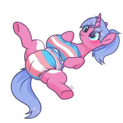 Size: 1024x1024 | Tagged: suggestive, artist:rjiiiin, artist:rjin, derpibooru import, ponerpics import, ponybooru import, oc, oc:main memory, unofficial characters only, pony, unicorn, adult, blushing, breasts, chestbreasts, commission, cute, diaper, diaper fetish, diapered, female, fetish, image, lovely, non-baby in diaper, png, pride, pride flag, sexy, simple background, solo, trans female, transgender, transgender oc, transgender pride flag, white background, ych example, ych result, your character here