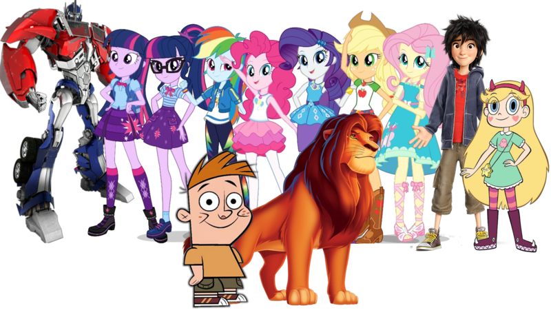 Size: 2560x1440 | Tagged: safe, artist:cutler1228, derpibooru import, edit, edited screencap, screencap, applejack, fluttershy, pinkie pie, rainbow dash, rarity, sci-twi, twilight sparkle, equestria girls, adam lyon, background removed, female, g4, hiro hamada, image, not a vector, optimus prime, png, simba, simple background, solo, star butterfly, star vs the forces of evil, transformers, transformers prime, transparent background