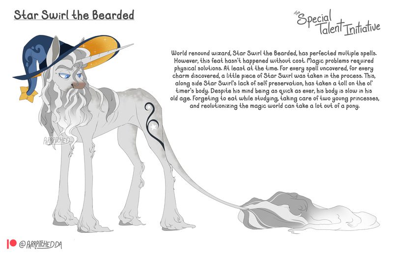 Size: 6000x3900 | Tagged: safe, artist:parrpitched, derpibooru import, star swirl the bearded, pony, unicorn, concave belly, elderly, headcanon, horn, image, leonine tail, long horn, long tail, male, older, png, redesign, ribs, simple background, skinny, solo, stallion, tail, thin, white background